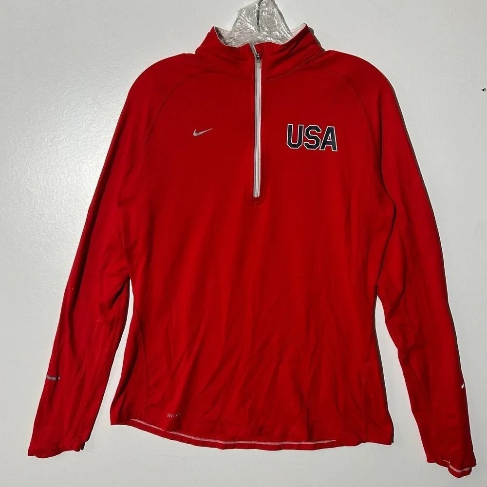 Nike Dri-Fit Red USA Team Athletic Training 1/4 Zip Pullover Sweater Women Large
